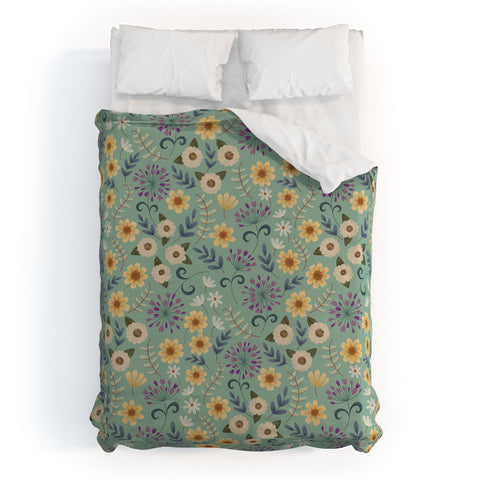 Pimlada Phuapradit Ditsy Floral Blue Green Duvet Cover