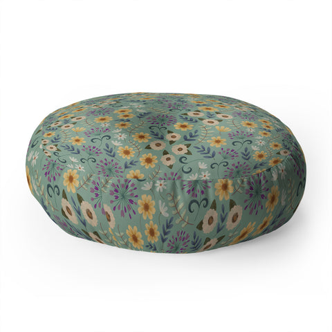 Pimlada Phuapradit Ditsy Floral Blue Green Floor Pillow Round