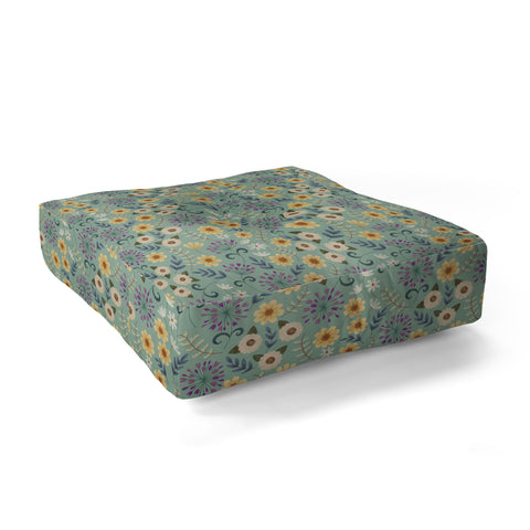 Pimlada Phuapradit Ditsy Floral Blue Green Floor Pillow Square