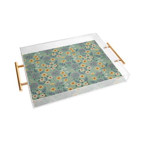 Pimlada Phuapradit Ditsy Floral Blue Green Acrylic Tray