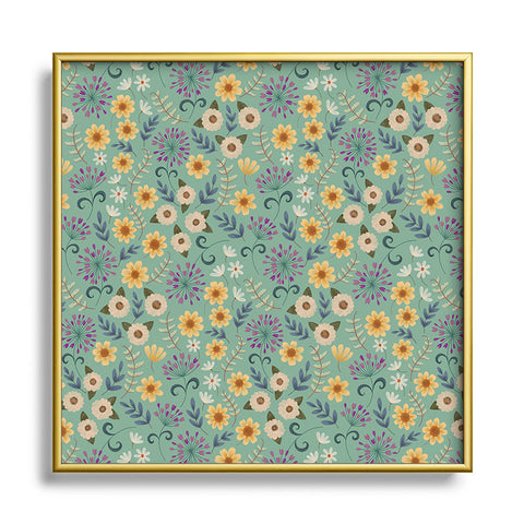 Pimlada Phuapradit Ditsy Floral Blue Green Square Metal Framed Art Print