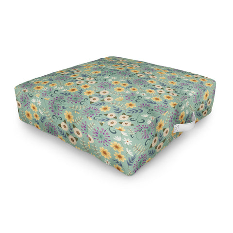 Pimlada Phuapradit Ditsy Floral Blue Green Outdoor Floor Cushion