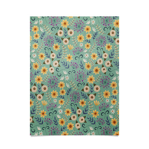 Pimlada Phuapradit Ditsy Floral Blue Green Poster