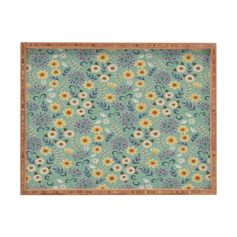 Pimlada Phuapradit Ditsy Floral Blue Green Rectangular Tray