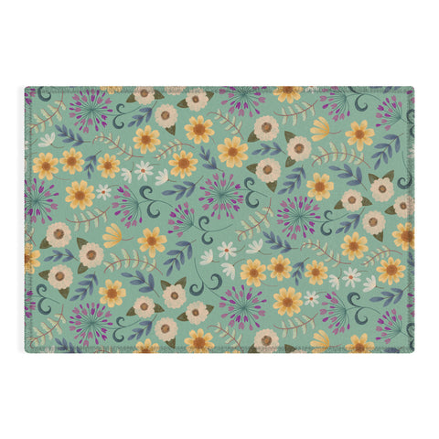 Pimlada Phuapradit Ditsy Floral Blue Green Outdoor Rug