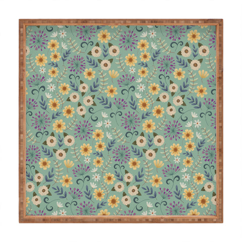 Pimlada Phuapradit Ditsy Floral Blue Green Square Tray