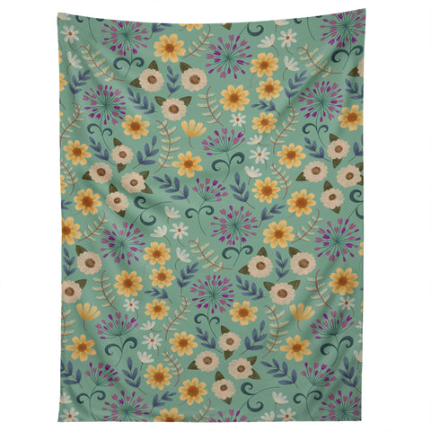 Pimlada Phuapradit Ditsy Floral Blue Green Tapestry