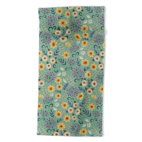 Pimlada Phuapradit Ditsy Floral Blue Green Beach Towel