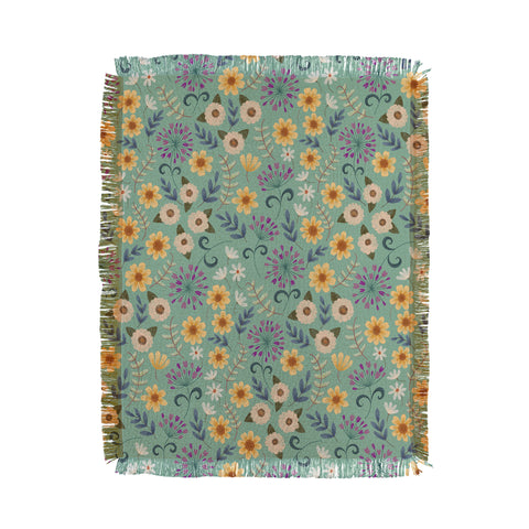 Pimlada Phuapradit Ditsy Floral Blue Green Throw Blanket