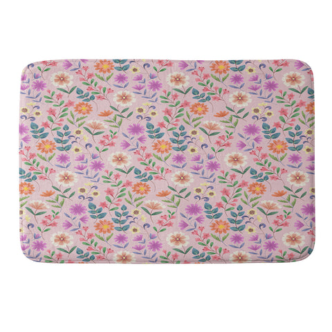 Pimlada Phuapradit Ditsy Floral Pink Memory Foam Bath Mat