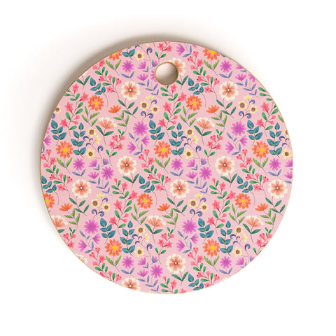 Pimlada Phuapradit Ditsy Floral Pink Cutting Board Round