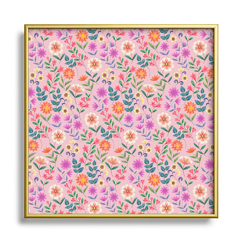 Pimlada Phuapradit Ditsy Floral Pink Square Metal Framed Art Print
