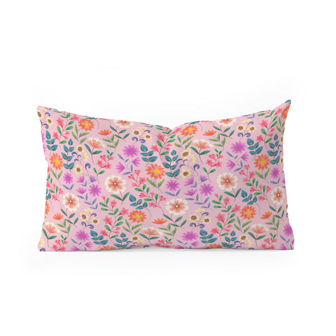 Pimlada Phuapradit Ditsy Floral Pink Oblong Throw Pillow