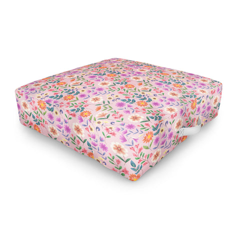 Pimlada Phuapradit Ditsy Floral Pink Outdoor Floor Cushion