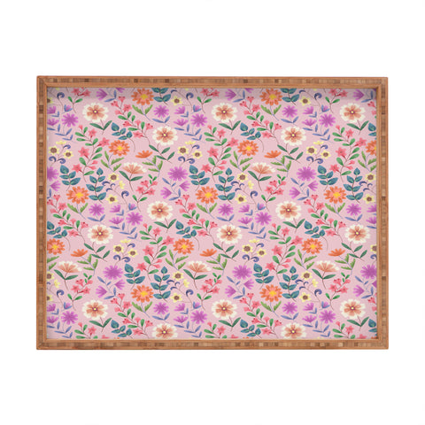 Pimlada Phuapradit Ditsy Floral Pink Rectangular Tray