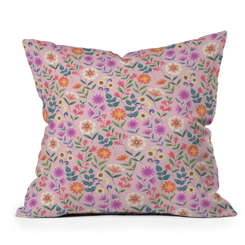 Pimlada Phuapradit Ditsy Floral Pink Throw Pillow