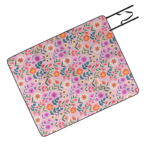 Pimlada Phuapradit Ditsy Floral Pink Picnic Blanket