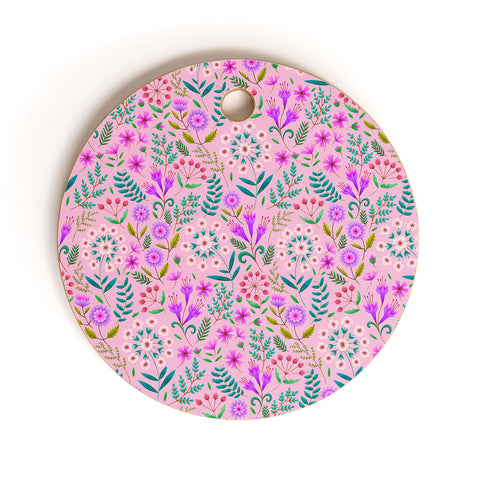 Pimlada Phuapradit Ditsy Purple Floral Half Drop Cutting Board Round