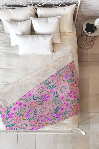Pimlada Phuapradit Ditsy Purple Floral Half Drop Fleece Throw Blanket