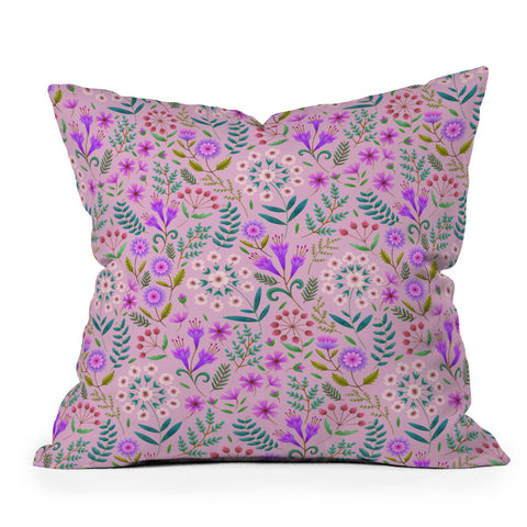 Pimlada Phuapradit Ditsy Purple Floral Half Drop Outdoor Throw Pillow