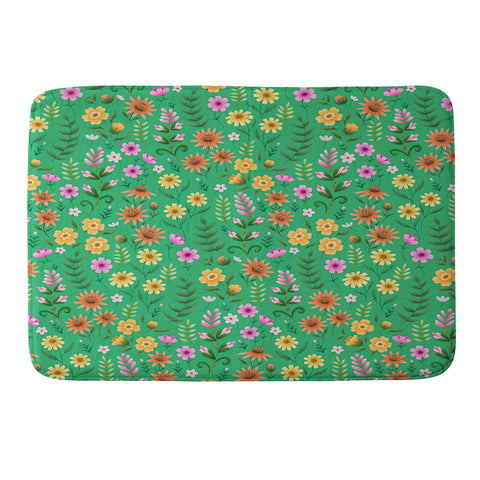 Pimlada Phuapradit Ditsy Spring Floral Green Memory Foam Bath Mat
