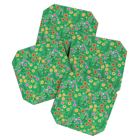 Pimlada Phuapradit Ditsy Spring Floral Green Coaster Set