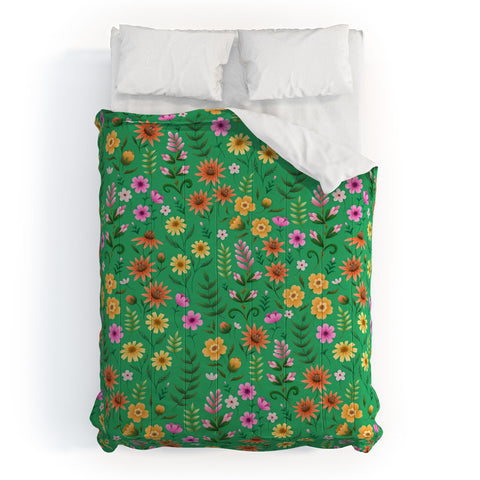 Pimlada Phuapradit Ditsy Spring Floral Green Comforter