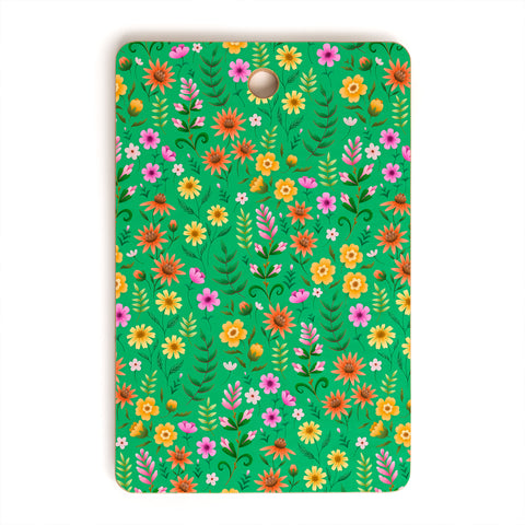 Pimlada Phuapradit Ditsy Spring Floral Green Cutting Board Rectangle