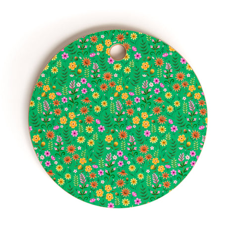 Pimlada Phuapradit Ditsy Spring Floral Green Cutting Board Round