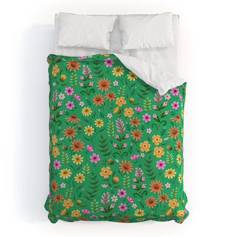 Pimlada Phuapradit Ditsy Spring Floral Green Duvet Cover