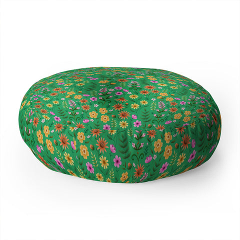Pimlada Phuapradit Ditsy Spring Floral Green Floor Pillow Round