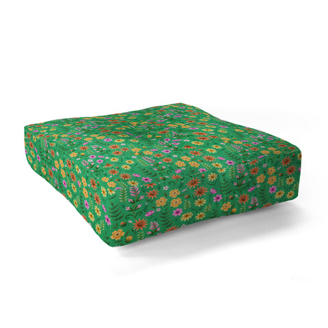 Pimlada Phuapradit Ditsy Spring Floral Green Floor Pillow Square