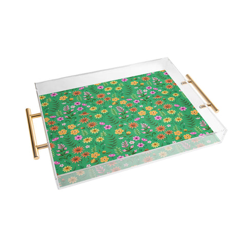 Pimlada Phuapradit Ditsy Spring Floral Green Acrylic Tray