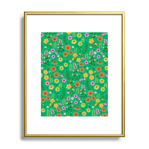 Pimlada Phuapradit Ditsy Spring Floral Green Metal Framed Art Print