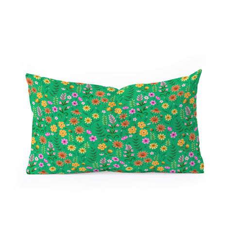 Pimlada Phuapradit Ditsy Spring Floral Green Oblong Throw Pillow
