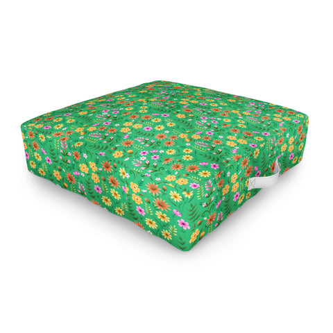 Pimlada Phuapradit Ditsy Spring Floral Green Outdoor Floor Cushion