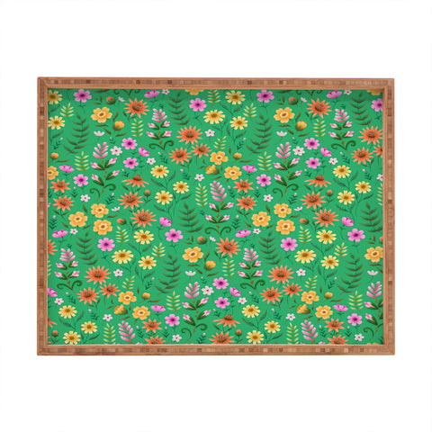 Pimlada Phuapradit Ditsy Spring Floral Green Rectangular Tray