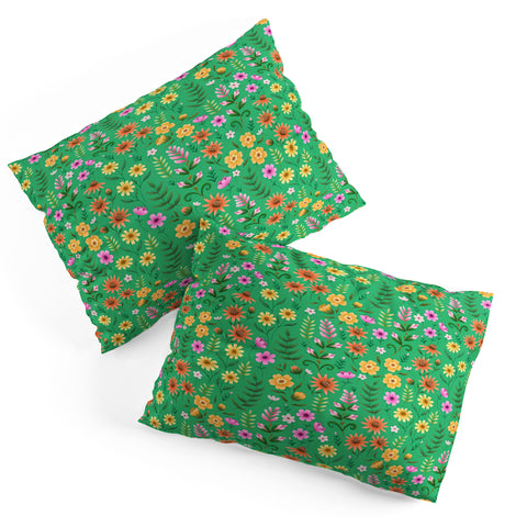 Pimlada Phuapradit Ditsy Spring Floral Green Pillow Shams