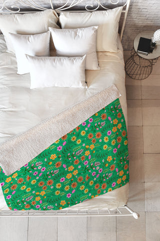 Pimlada Phuapradit Ditsy Spring Floral Green Fleece Throw Blanket