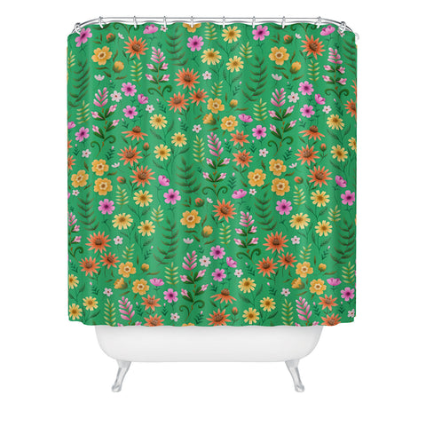 Pimlada Phuapradit Ditsy Spring Floral Green Shower Curtain