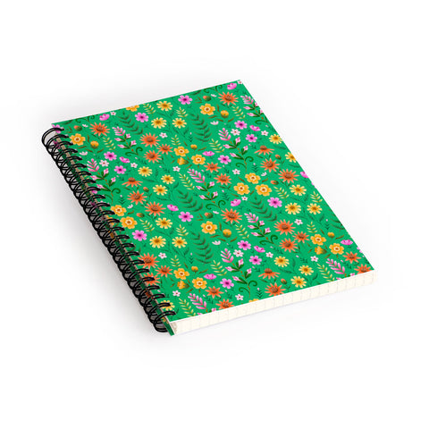 Pimlada Phuapradit Ditsy Spring Floral Green Spiral Notebook