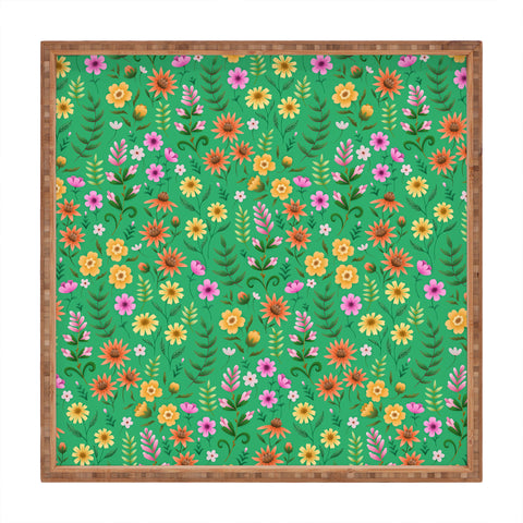 Pimlada Phuapradit Ditsy Spring Floral Green Square Tray
