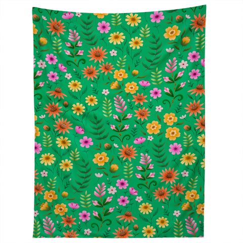 Pimlada Phuapradit Ditsy Spring Floral Green Tapestry