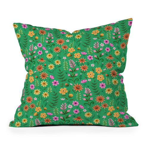 Pimlada Phuapradit Ditsy Spring Floral Green Outdoor Throw Pillow
