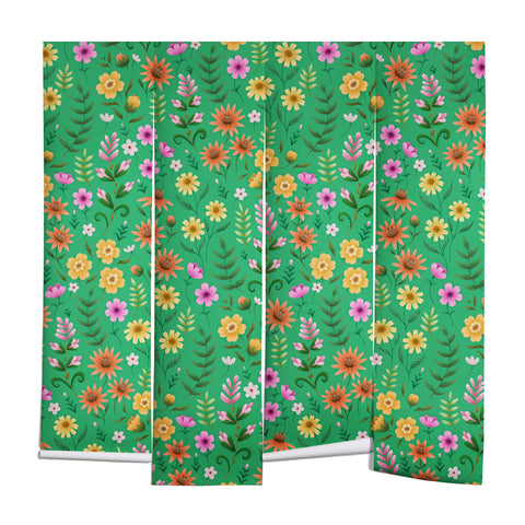 Pimlada Phuapradit Ditsy Spring Floral Green Wall Mural