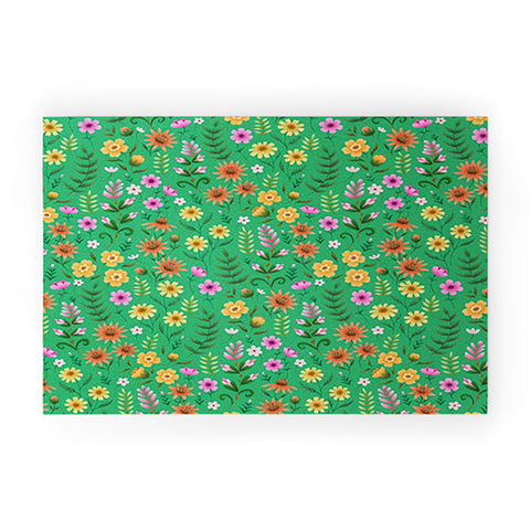 Pimlada Phuapradit Ditsy Spring Floral Green Welcome Mat