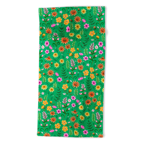 Pimlada Phuapradit Ditsy Spring Floral Green Beach Towel