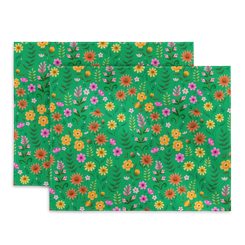 Pimlada Phuapradit Ditsy Spring Floral Green Placemat