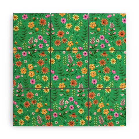 Pimlada Phuapradit Ditsy Spring Floral Green Wood Wall Mural