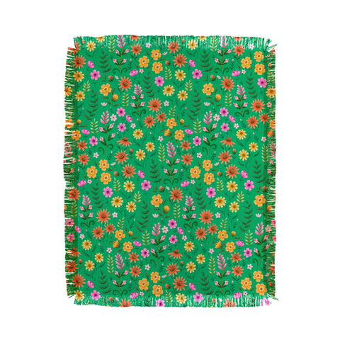 Pimlada Phuapradit Ditsy Spring Floral Green Throw Blanket